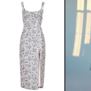 Markarian Calla Blue Floral Brocade Silk Midi Dress